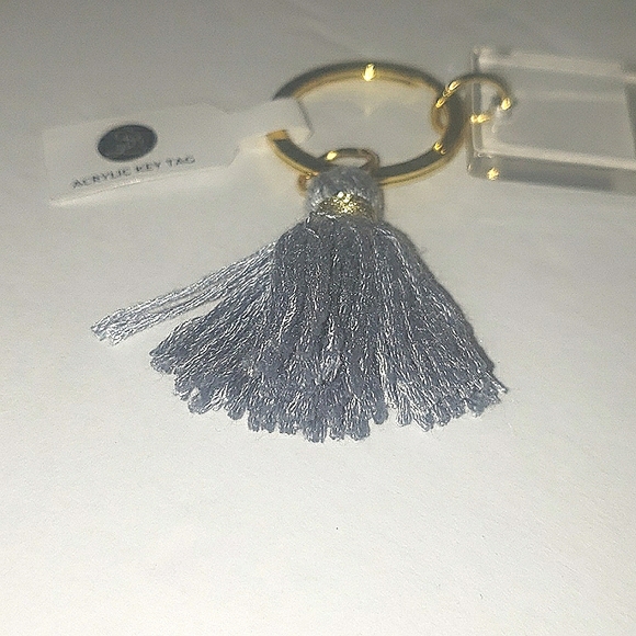 Fiance Acrylic Dovetail Cut Blue Gray Tassle Engagement Keepsake Keychain NWT - Picture 4 of 12
